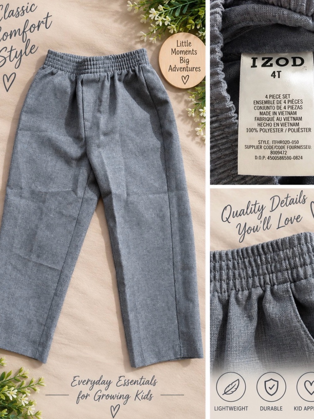Izod Gray Elastic-Waist Dress Pants for Kids